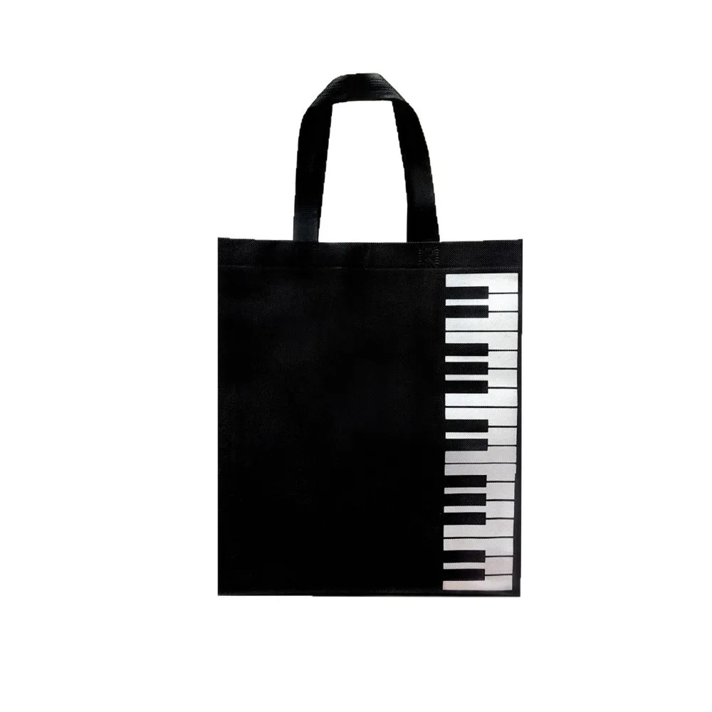 Reusable Reusable Music Handbag Non-woven Fabric Black + White Piano Keys Tote Large Capacity Grocery Tote Bag Daily Commute