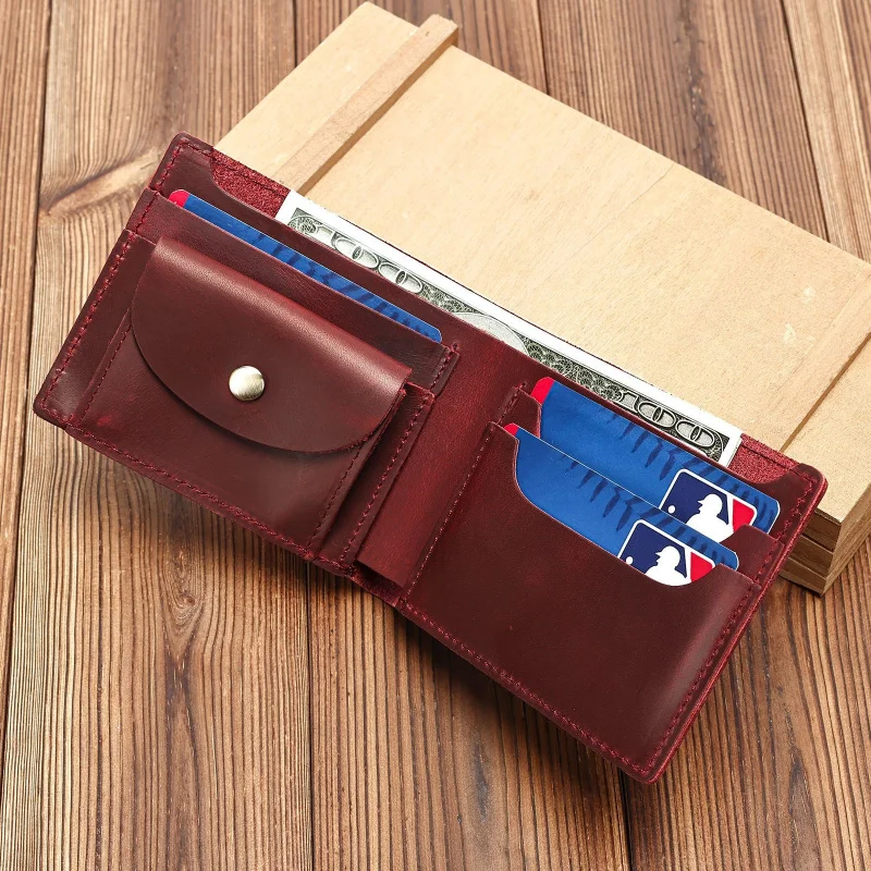New foreign trade model, top-layer cowhide simple and versatile wallet, crazy horse leather men's vintage fashion wallet, portab