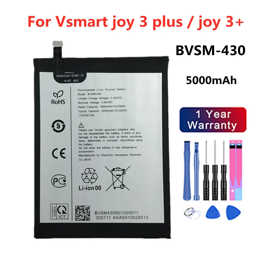 High Quality BVSM 430 Battery For Vsmart joy 3+ / joy 3 plus BVSM-430 BVSM430 5000mAh Battery Bateria Batteries In Stock + Tools