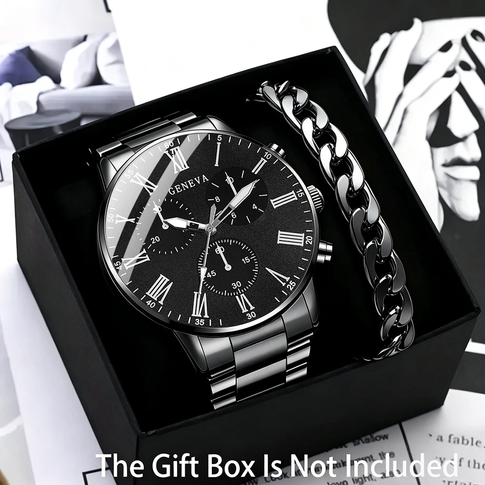 Men's Luxury 2-Piece Watch Gift Set | Stylish Quartz Watch & Accessories for Everyday Elegance