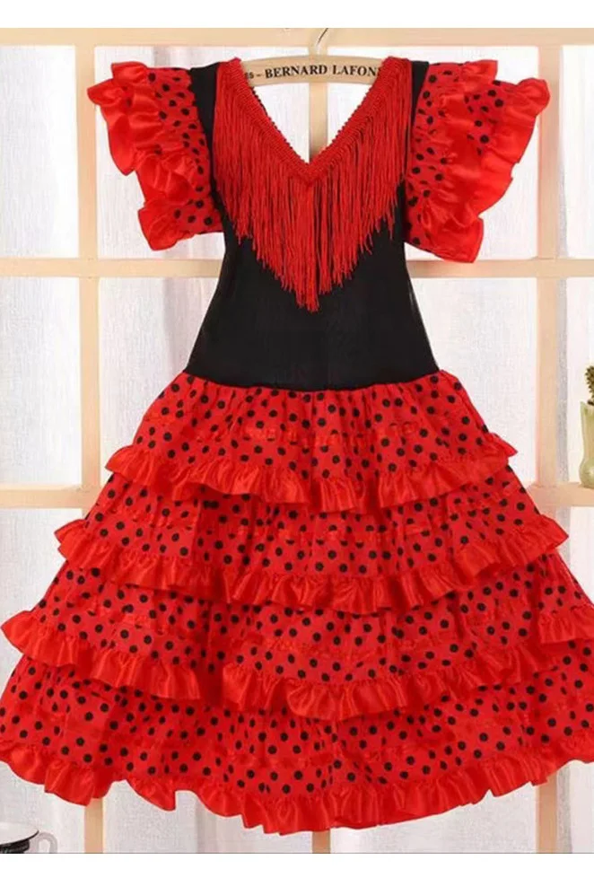 Halloween Costume Sevillanas Girls\' Dress Traditional Spanish Flamenco Dance Dress April Seville Fair Performance Dance