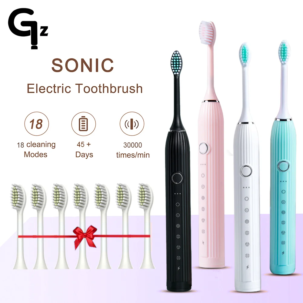 GeZhou N105 Sonic Electric Toothbrush Adult Timer Brush USB Rechargeable Electric Tooth Brushes with 8pcs Replacement Brush Head