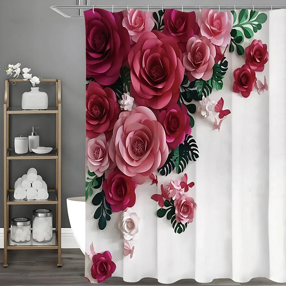 

Rose Flower Shower Curtain, Bathroom Decorative Shower Curtain, Waterproof Shower Curtain with Hooks