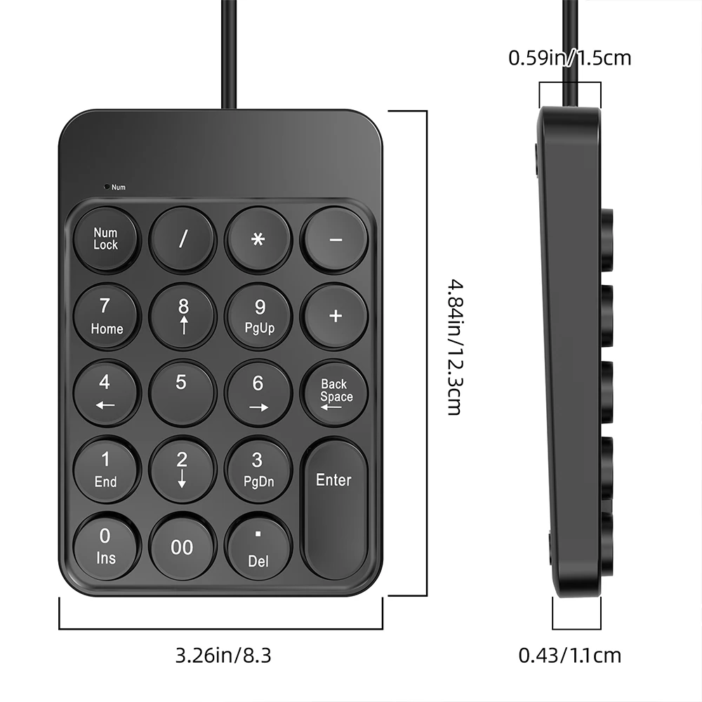 Round Keycaps Number Pad,2.4G Wireless/USB Wired Number Pad 19 Key Round Keycaps Ergonomic Mini Numeric Keypad Keyboard