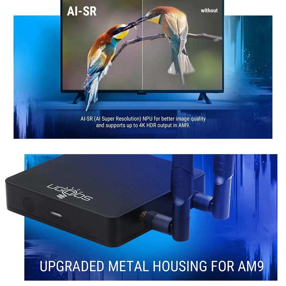 Ugoos AM9 Smart TV Box Android 14 Amlogic S905x5 4 ГБ 64 ГБ WiFi BT5.2 1000M HDR Android Set Top Box Медиаплеер Supoprt AI-SR