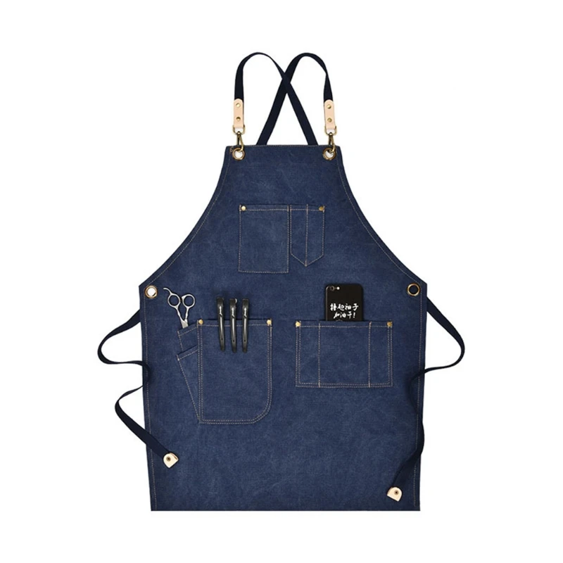 Chef Apron for Cross Back Adjustable Apron with Pockets Canvas Workwear for Tea