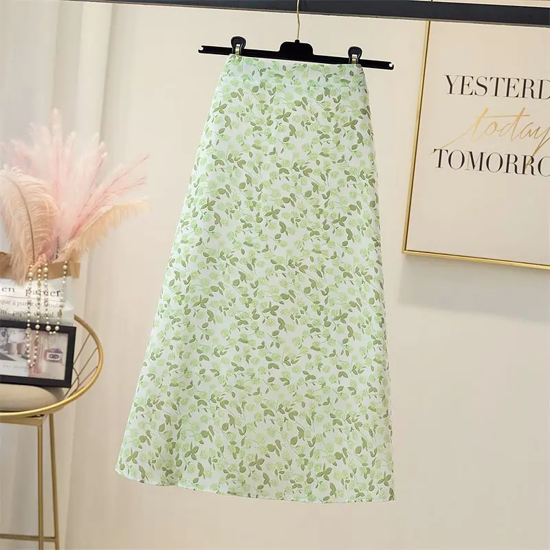 Spódnice damskie Kwiatowa spódnica damska z wysokim stanem Szyfonowa spódnica midi Stylowa odzież Trend 2025 Streetwear Jakość Sprzedaż Koreańska moda V