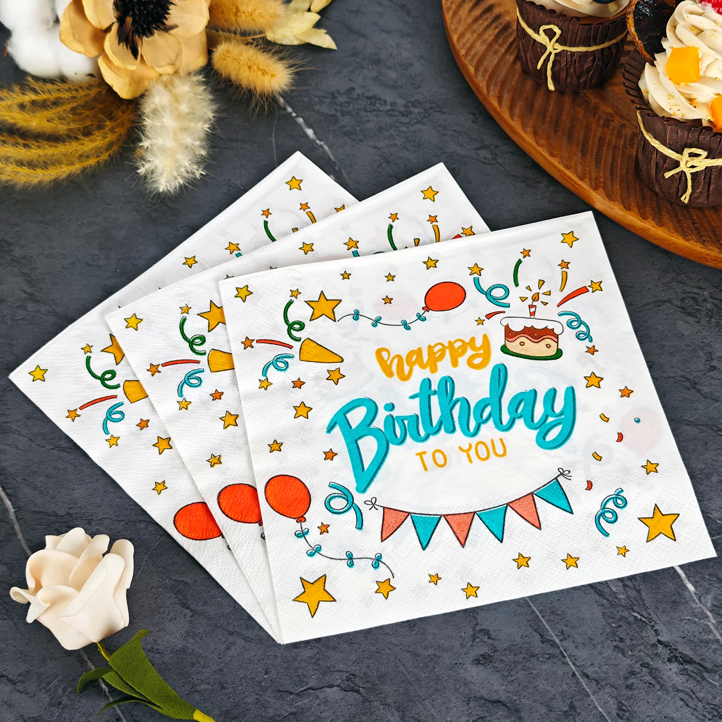 20/50pcs 33*33cm 2ply Happy Birthday balloon Napkins Suitable for Birthday parties,Party napkins designed for lively gatherings