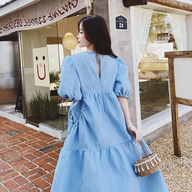 Sweet Princ Sle Bubble Sve Dr High Waist Women's Summer Dr Slimming Ele Faionable Polyester Fiber