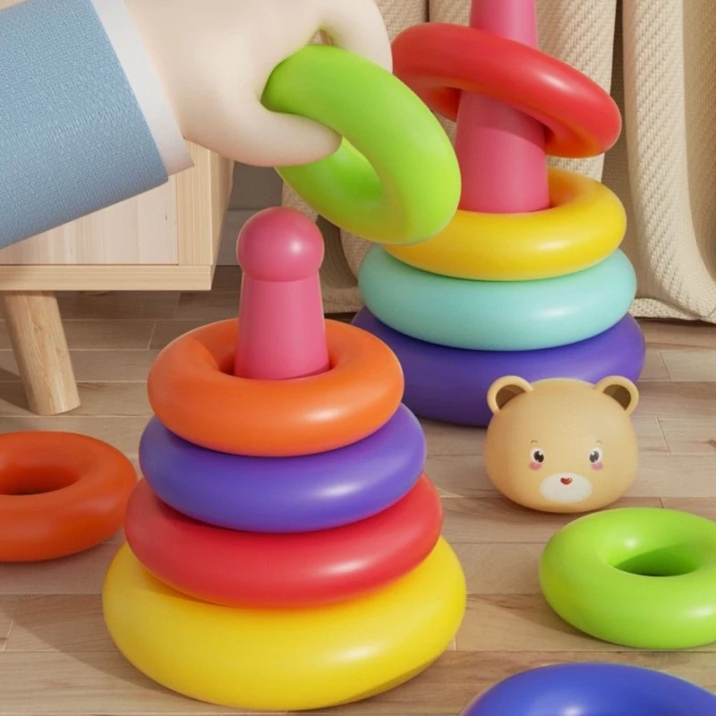 Brinquedo colorido da torre da criança que empilha o brinquedo interativo da aprendizagem presentes para crianças brinquedo da