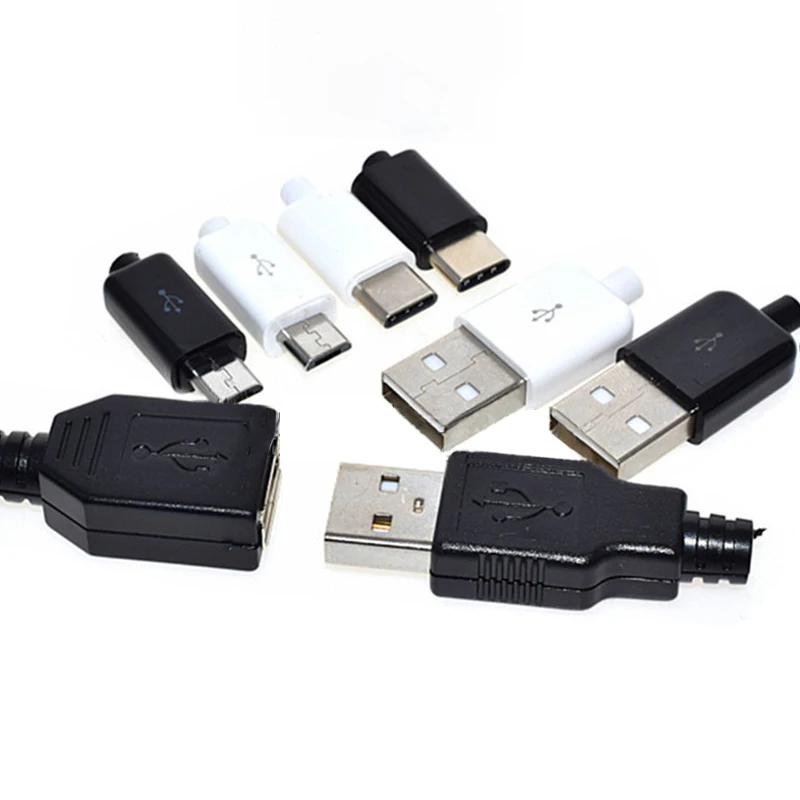 Micro Type-C USB 4-piece Welding Type Male And Female Plug DIY Connector Charger White And Black Battery Charger 10 Pieces