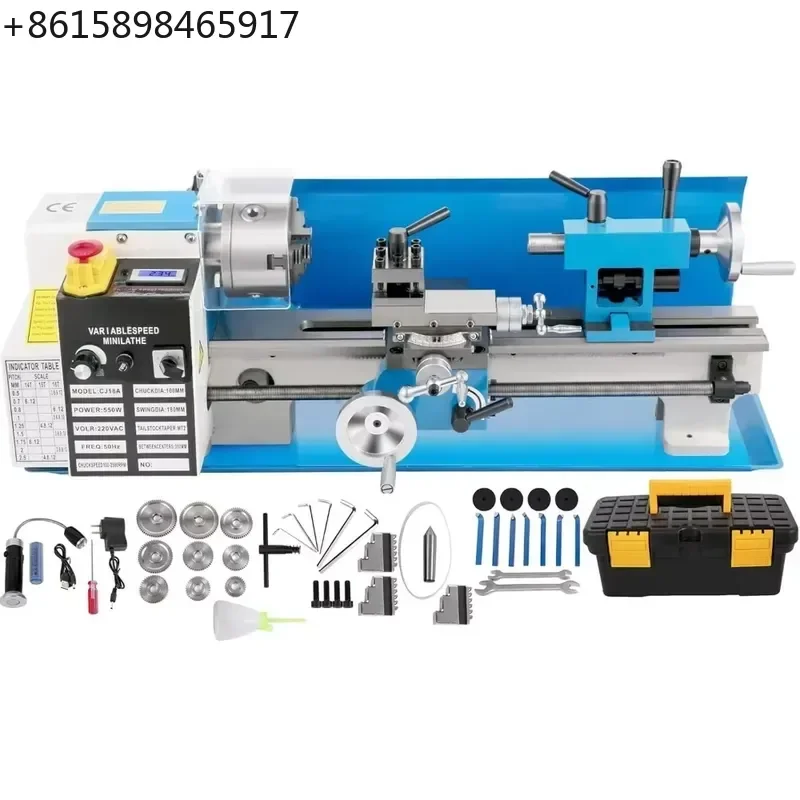 Mini Metal Lathe Machine Benchtop CNC 550W Variable Speed 2250RPM with 3 Jaw Chuck Precision Tool Box Digital Display