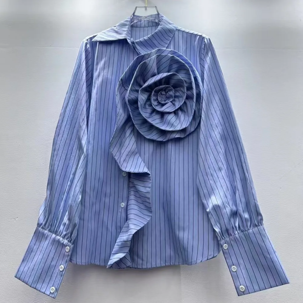 

Wholesale Long Sleeve Elegant Flower Ruffle Irregular Solid Color Casual Shirt Mediocre Blouse