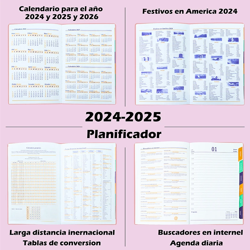 July 2024 to June 2025 Planner Notebook A5 Agenda Spanish Inner 80GSM Monthly/Weekly/Daily School Supplies Stationery