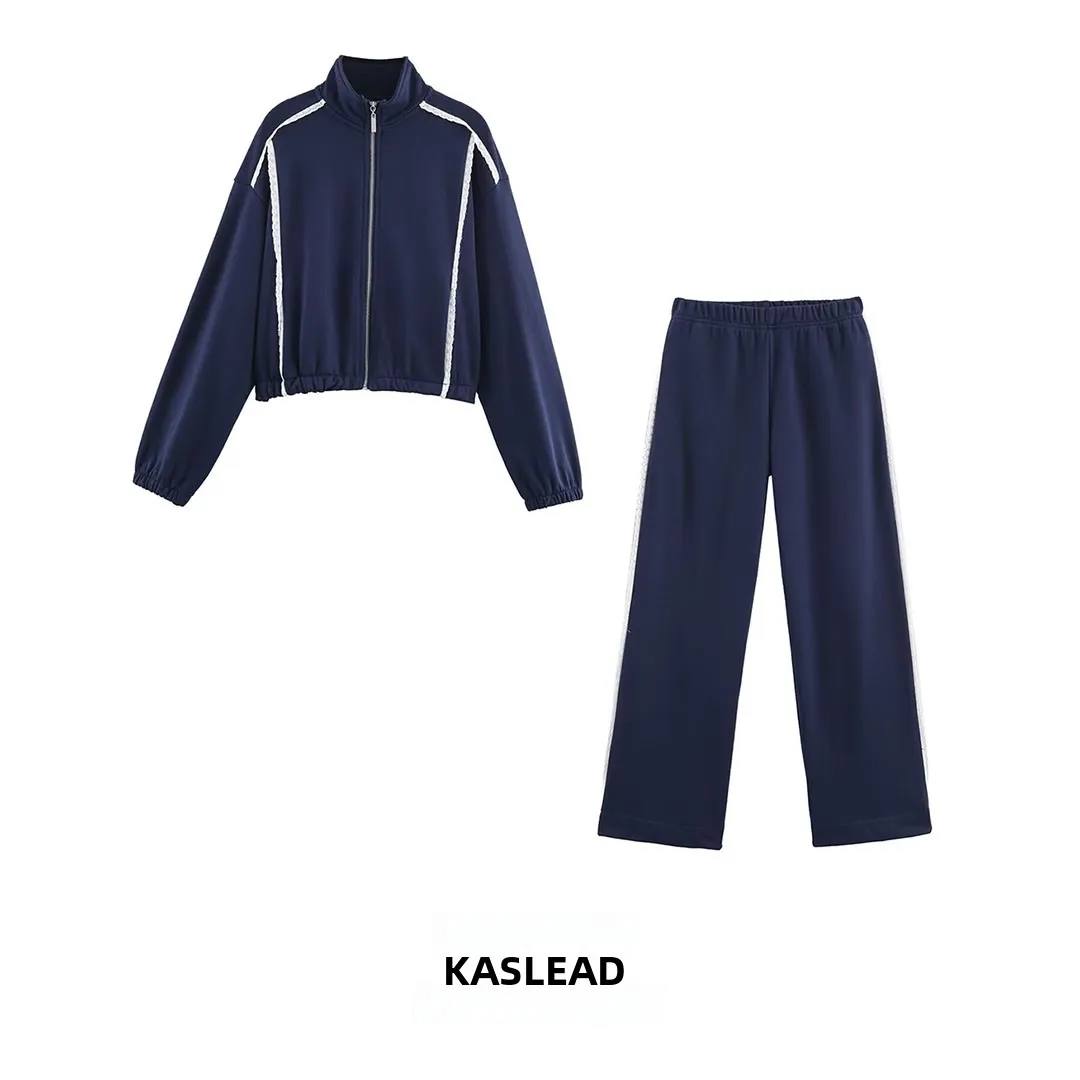 

KASLEAD Новый женский свободный свитшот, бархатные брюки, кружевной комплект с цветочным принтом, модный комплект, длинное пальто, осенняя одежда