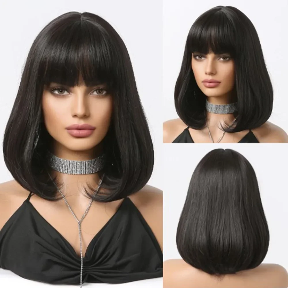 

Synthetic Wigs Headband Style Black Shoulder Length Bob Simulation Hair Flat Bangs Short Curly Hair Wig