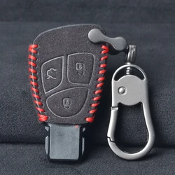 Leather Remote Car Key Fob Case Cover Holder Shell for Mercedes Benz C B E R Class GL CLS CLK SLK W203 W211 W204 3 Buttons Chain