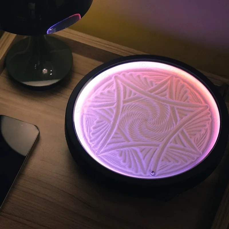 Kinetic Zen Sand Garden， Programmable Automatic Drawing Machine for Home Office Decor， Soothing Ambient Light & Creative Gift