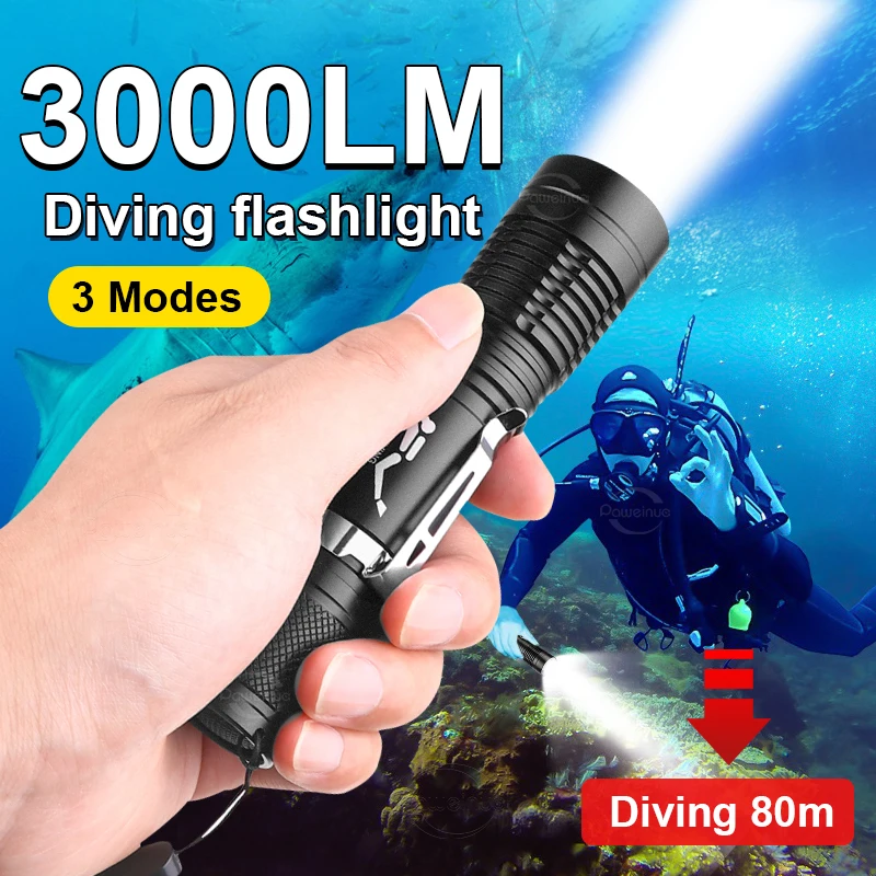 Super Diving Flashlight Portable Rechargeable Dive Torches IPX88 Waterproof Professional Underwater Lantern With Hunting Fishing