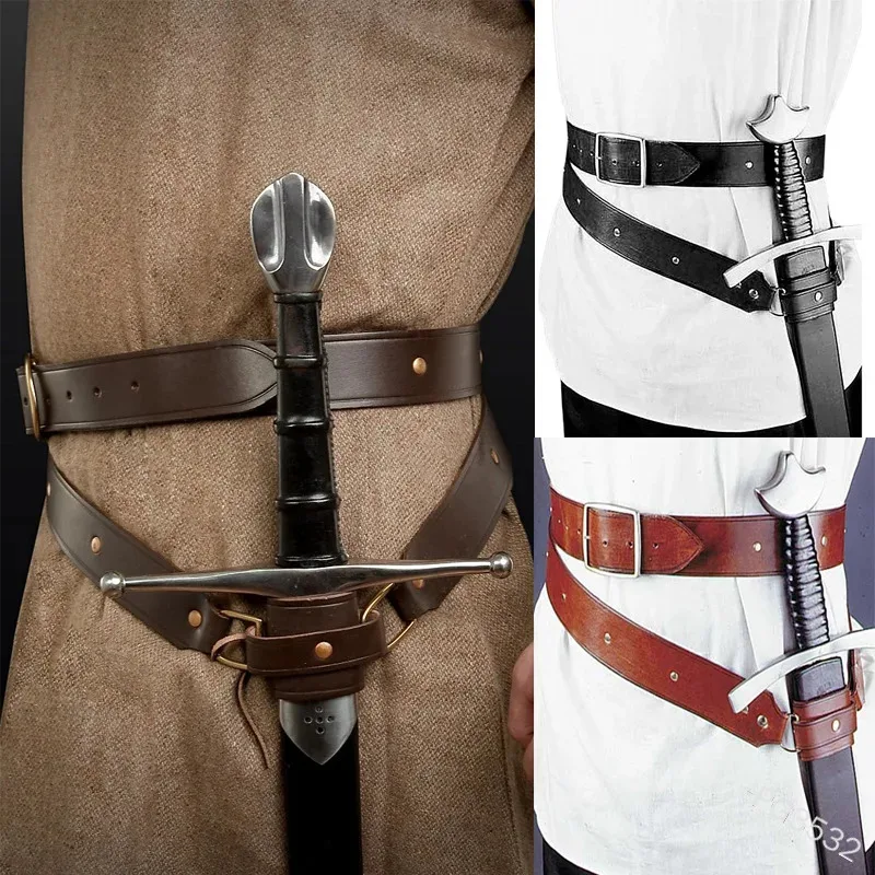 中世ルネサンス風ソードホルダー-puベルト-ウエストシース-大人男性用-larp-戦士-海賊-バイキング-騎士-コスプレ-レザーバックル-ストラップ