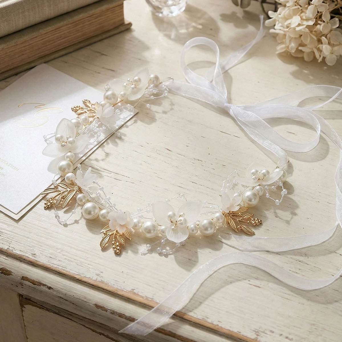 Elegant Pearls Flower Headband for Girls Kids Wedding Hair Accessories Floral Crown Tiara Birthday Party Princess Headpiece