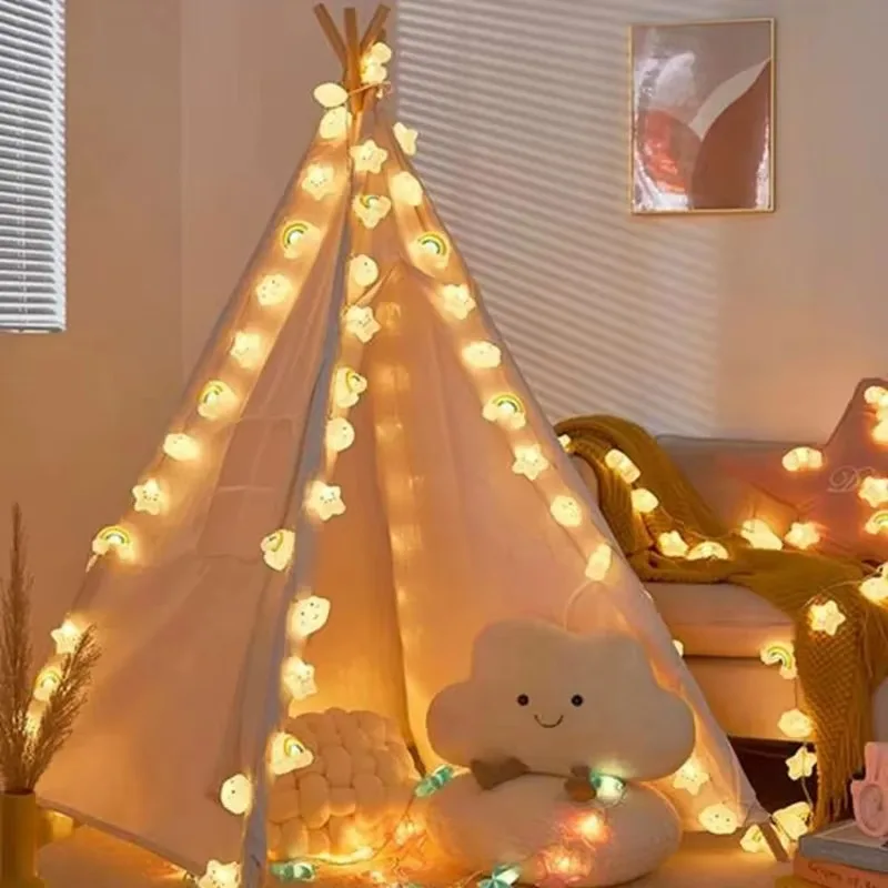 1PACK Battery Powered Rainbow Star Cloud LED String Lights Twinkle Fairy Lights for Bedroom Birthday Party Home Decor