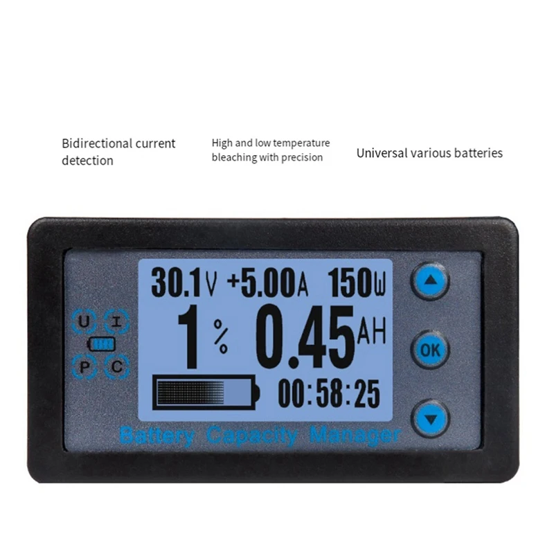 VA9510 120V/50A Digital Voltmeter Ammeter Battery Capacity Indicator Hall Coulomb Meter Tester Power Detector