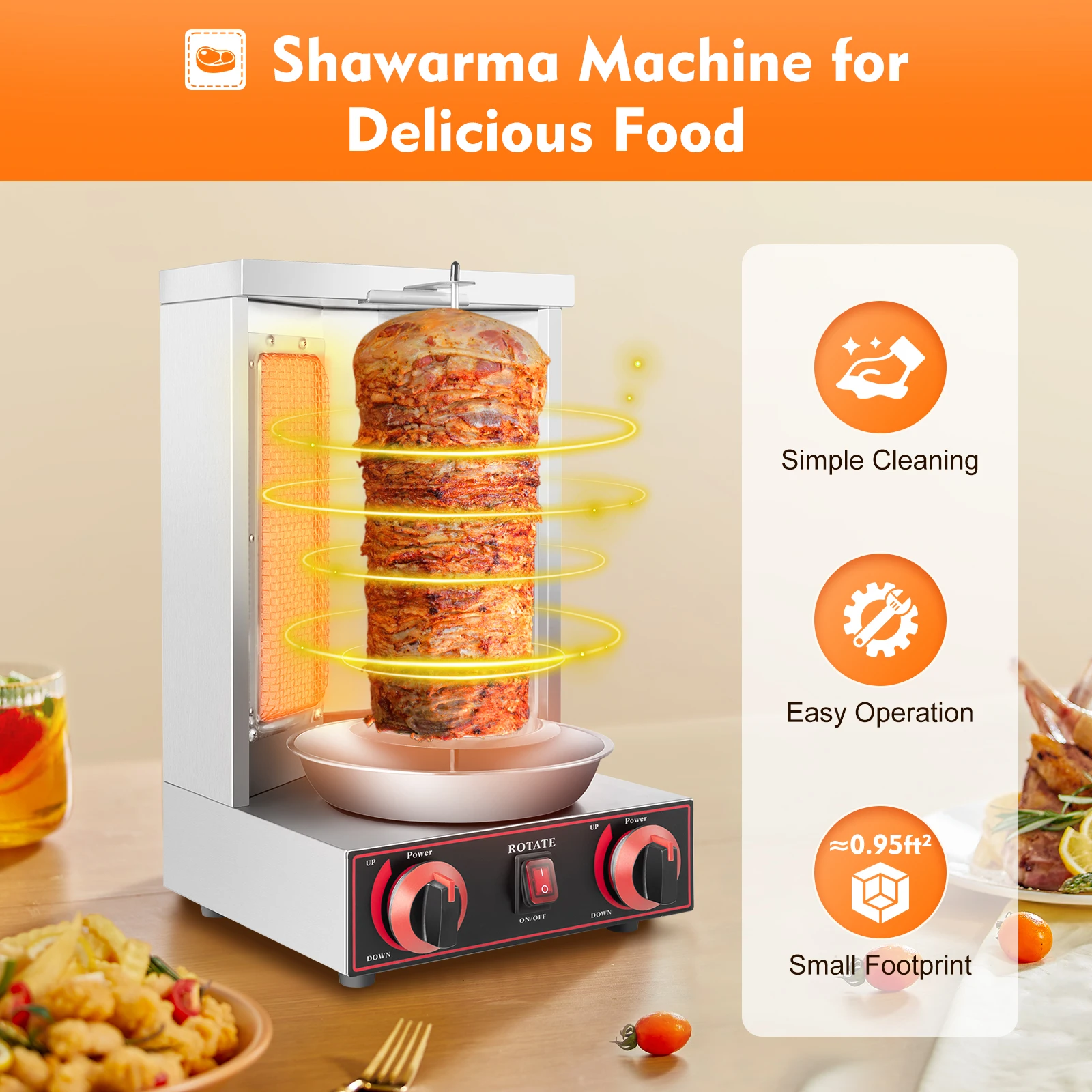 Máquina Vertical para Shawarma y Kebab de 3000W, Equipo de Asador para Barbacoa, Parrilla para BBQ con GLP, Herramientas para Barbacoa, 220V