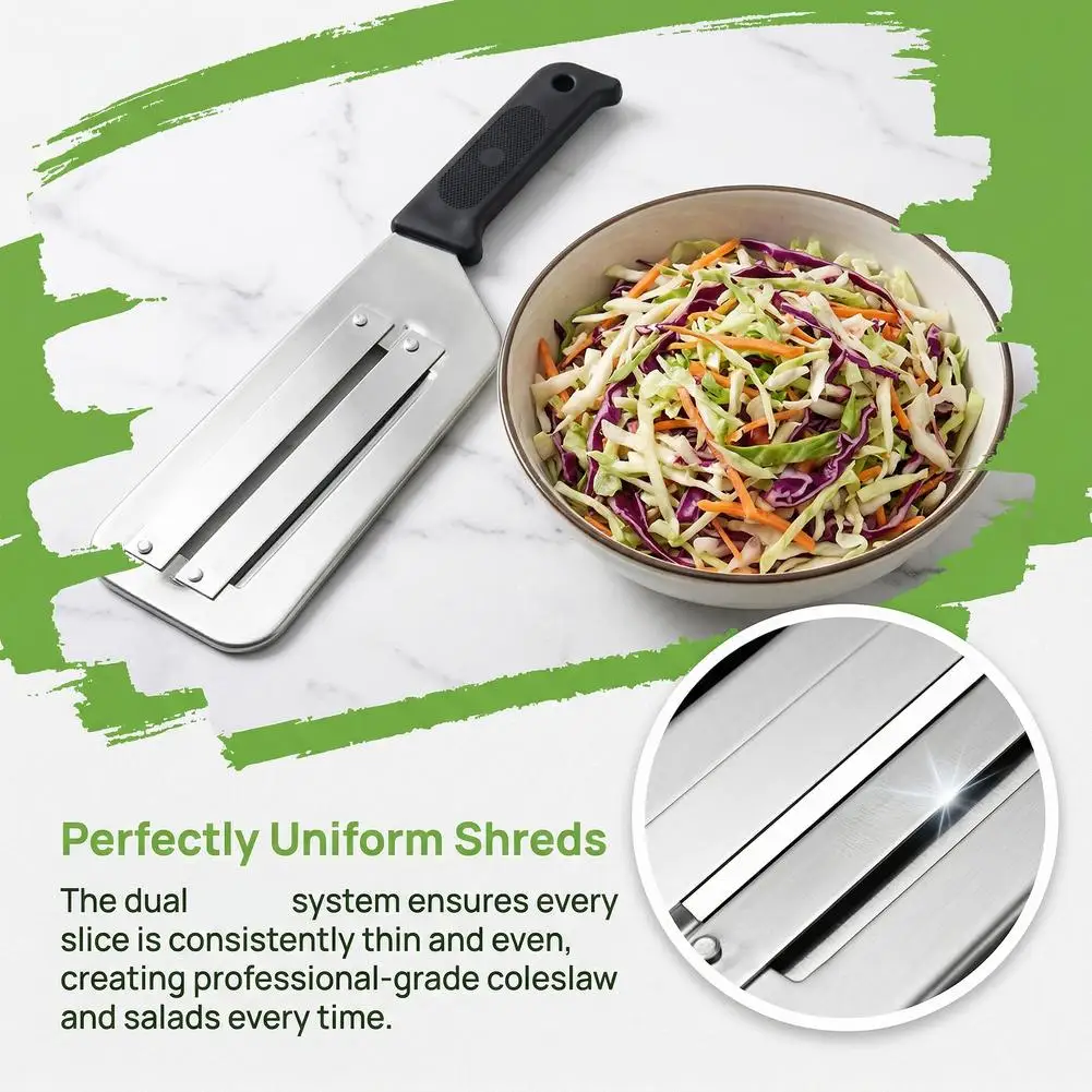 Stainless Steel Cabbage Shredder Slicer Dual-Blade Vegetable Cutter for Coleslaw Salad & Pickles Easy-Clean Kitchen Tool view 2