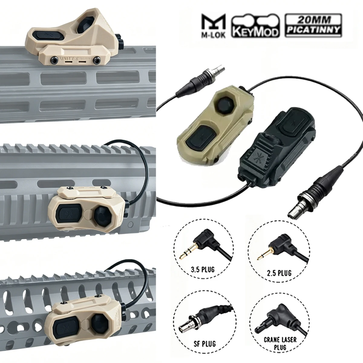 UNITY AXON SF 2.5 3.5 Plug Tactical MLOK KEYMOD 20mm Pressure Switch Dual Function Button Remote Control Surefir M300 M600 PEQ15