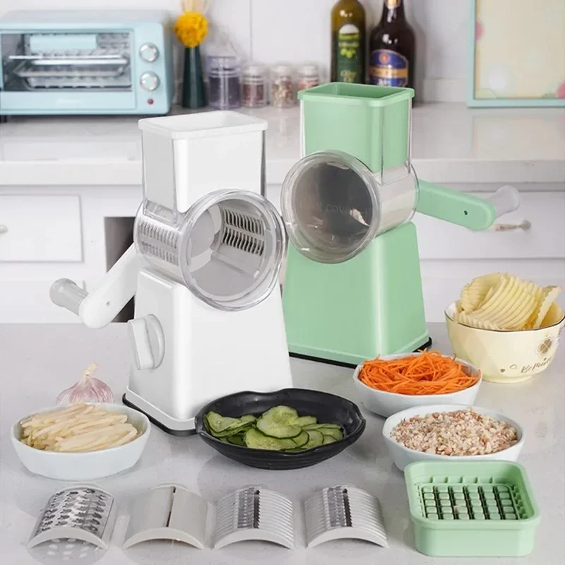 

Upgraded 6-in-1 Rotary Cheese Grater | Multifunctional Manual Vegetable & Fruit Slicer | Nut Grinder