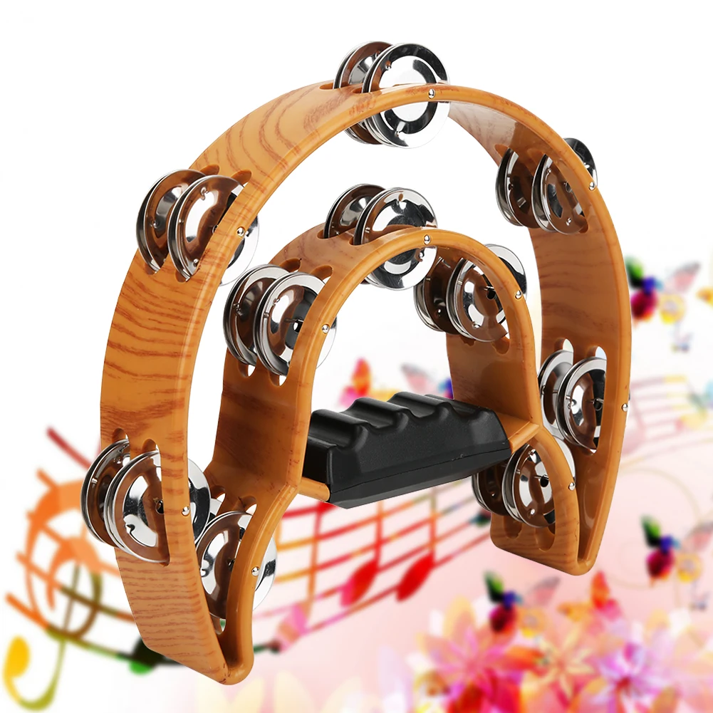 Double Row Handbell Tambourine Metal Jingles with Ergonomic Grip Percussion Instrument Double Row Jingles Tambourine Handbell