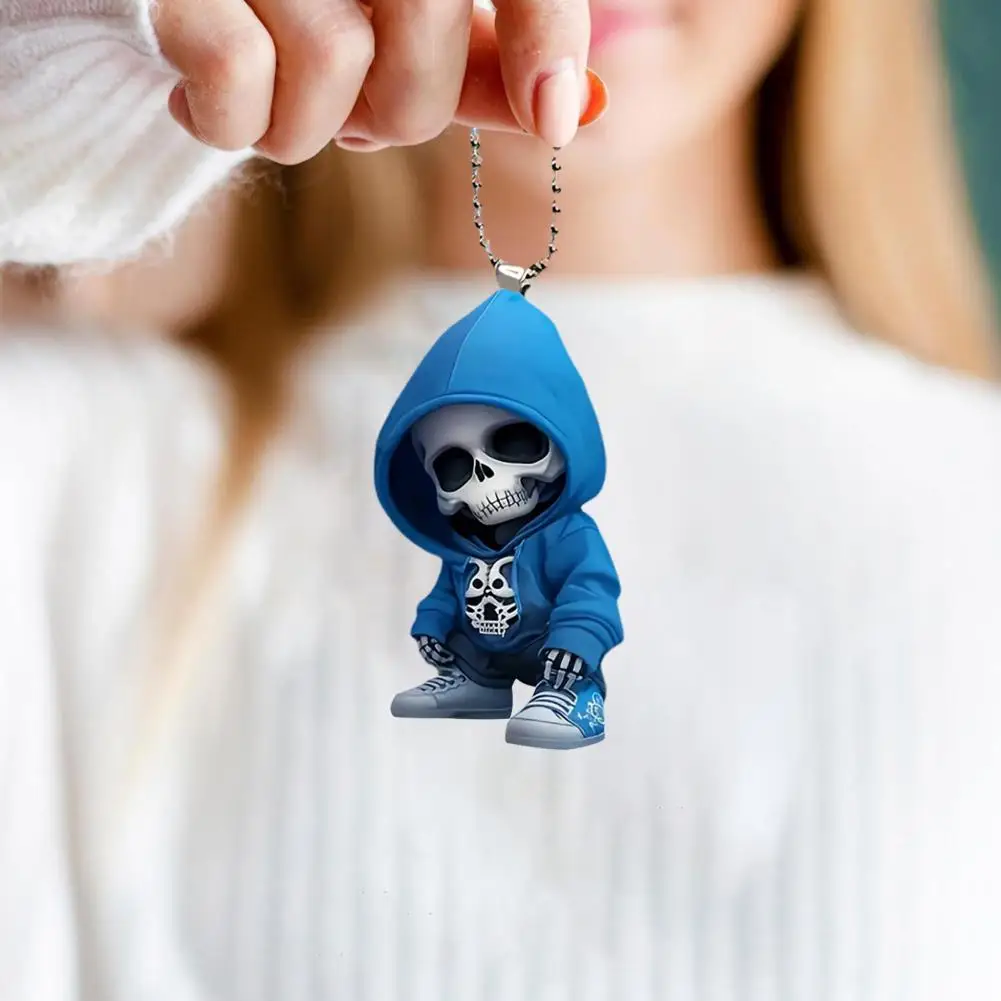 Hanging Skull Decoration Christmas Tree Car Rearview Mirror Hanging Decorations Hoodie Skull Acrylic Ornaments 2d Flat for Home