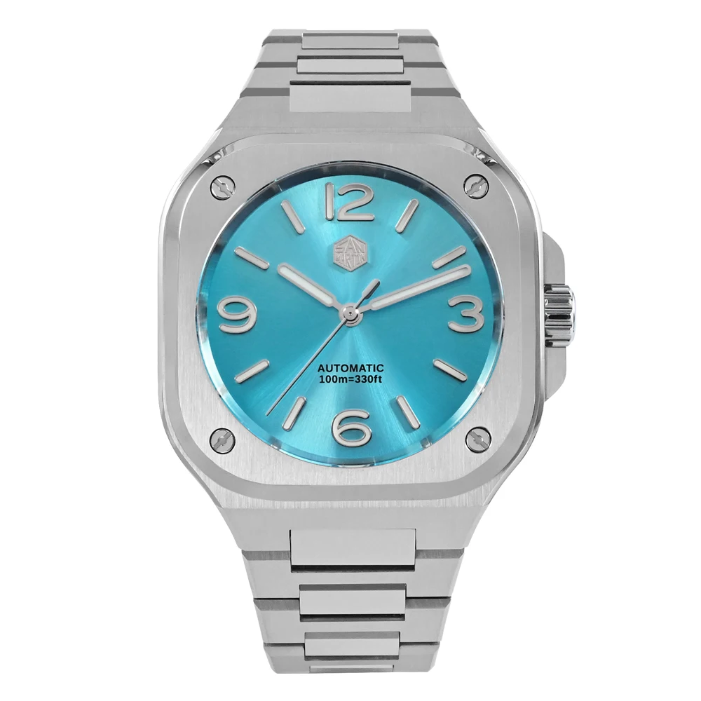 San Martin 40 mm quadratische Business-Uhr, mechanische Uhren für Herren, selbstaufziehende Armbanduhr, wasserdicht, 10 Bar, lässiger Saphir SN0074
