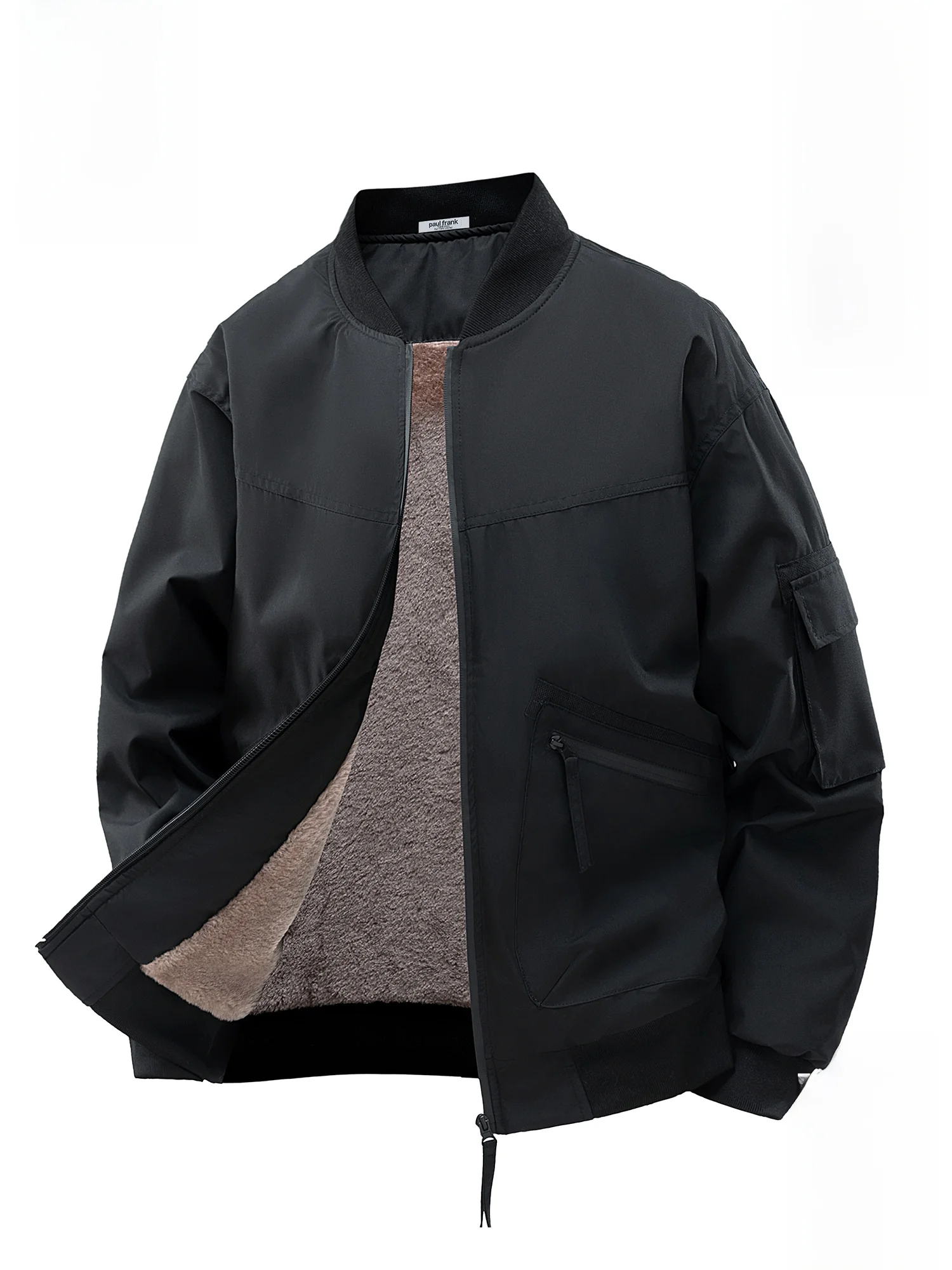 

PaulFrank Winter Thiened Fce Lined Baseball Collar Jaet for Men Outdoor Warm Casual Sle Polyester Fiber Long Sve