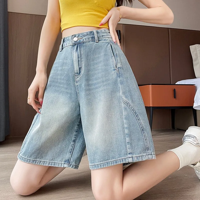 Shorts Female Jeans Vintage A Line High Waist Loose Fit Summer Wide Leg Denim Trousers Women Casual Comfort view 3