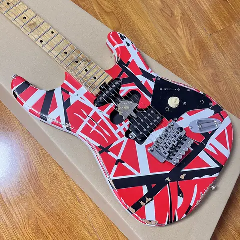 Best-selling vintage electric guitar White black striped red 6-string 22 frets Shipped from the US warehouse Free Shipping