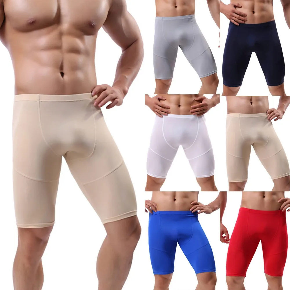 

Men's Soft Long Trunks Gym Sports Tight Fitting Shorts Breathable Fast Drying Training Pants Slimming Sexy Solid Underwear