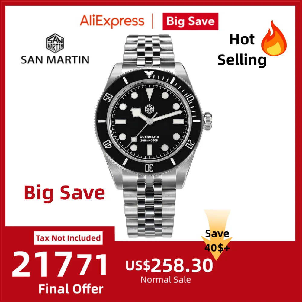 San Martin 40mm Enamel Dial NH35 Automatic Watch Men Brown Bezel Luxury Snowflake BGW-X1 Sapphire Dive SN0128
