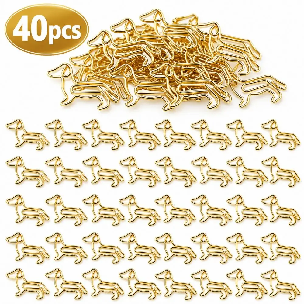 40PCS Golden Color Office Paper Clips Innovative Shape Photo Holder Metal Paper Clips Bookmark Use Animal Shape Paper Clips