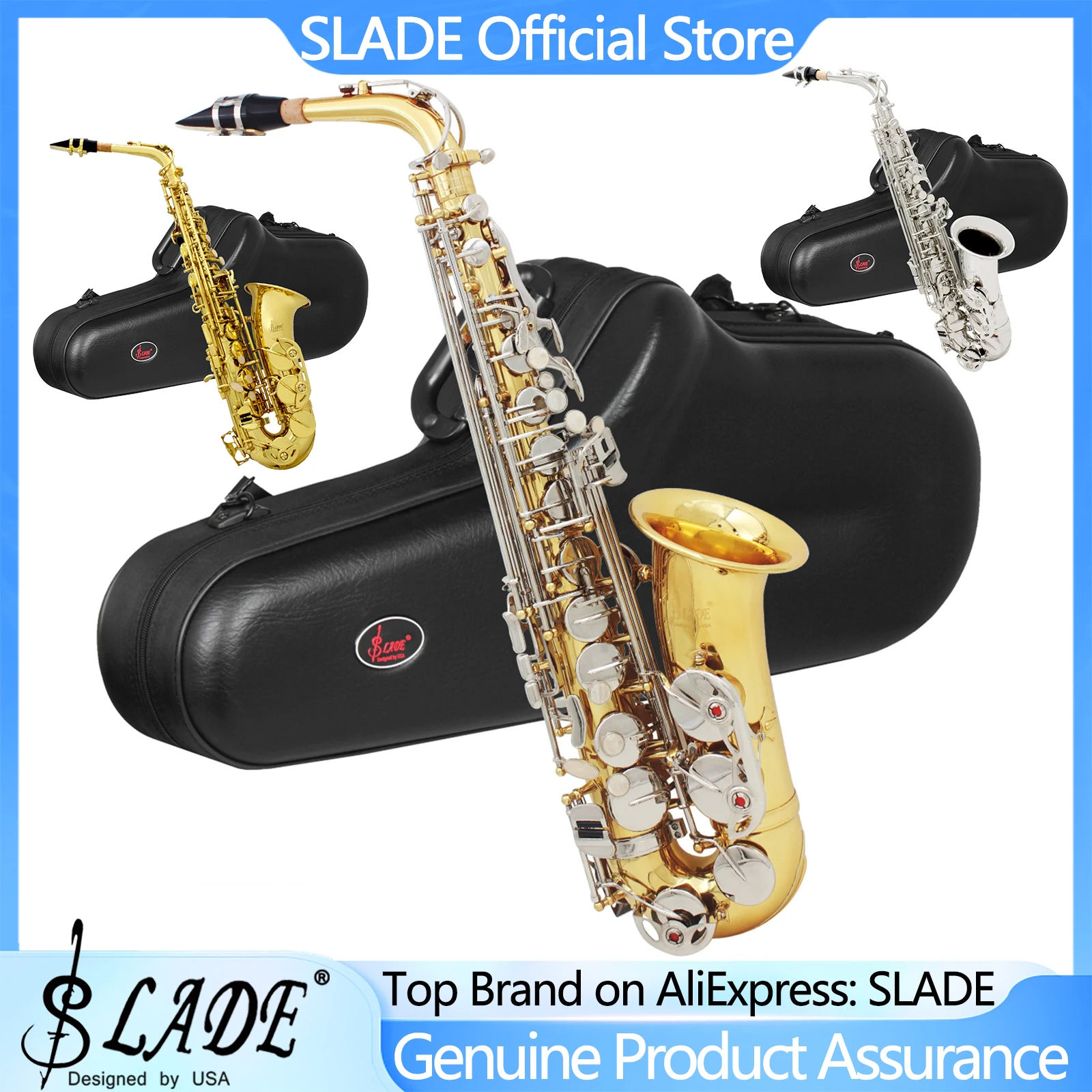 Saxofone Alto SLADE com Corpo de Latão, Chave de Concha Esculpida, Instrumento de Sopro Profissional de Alta Qualidade com Estojo Rígido