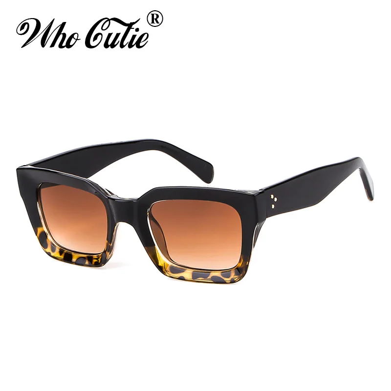 WHO CUTIE Vintage Oversized Transparent Sunglasses Women Retro Designer Tortoiseshell Rivet Frame Sun Glasses Shades OM656