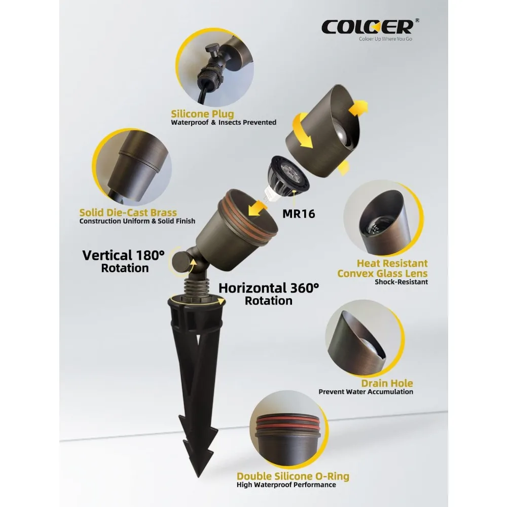 

Литой латунный прожектор низкого напряжения, 1 упаковка с алюминиевым корпусом мощностью 5 Вт, светодиодная лампа MR16, 2700 К, теплый белый уличный пейзажный сад