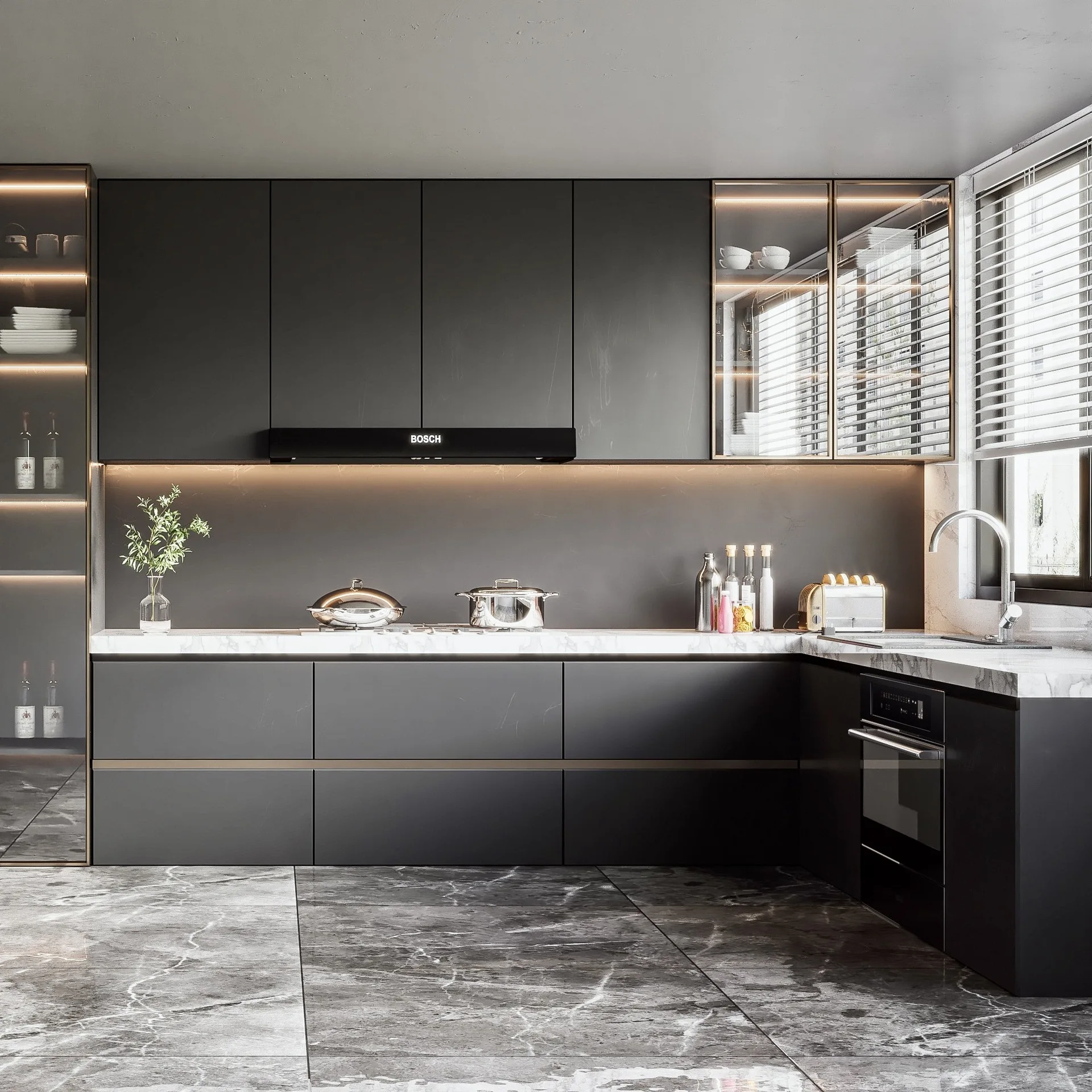 Kitchen Cabinets, Hanging Cabinets, Shelves, High-end Wall Cabinets, Bar Counter, Quartz Rock Slab, Dining Side Cabine