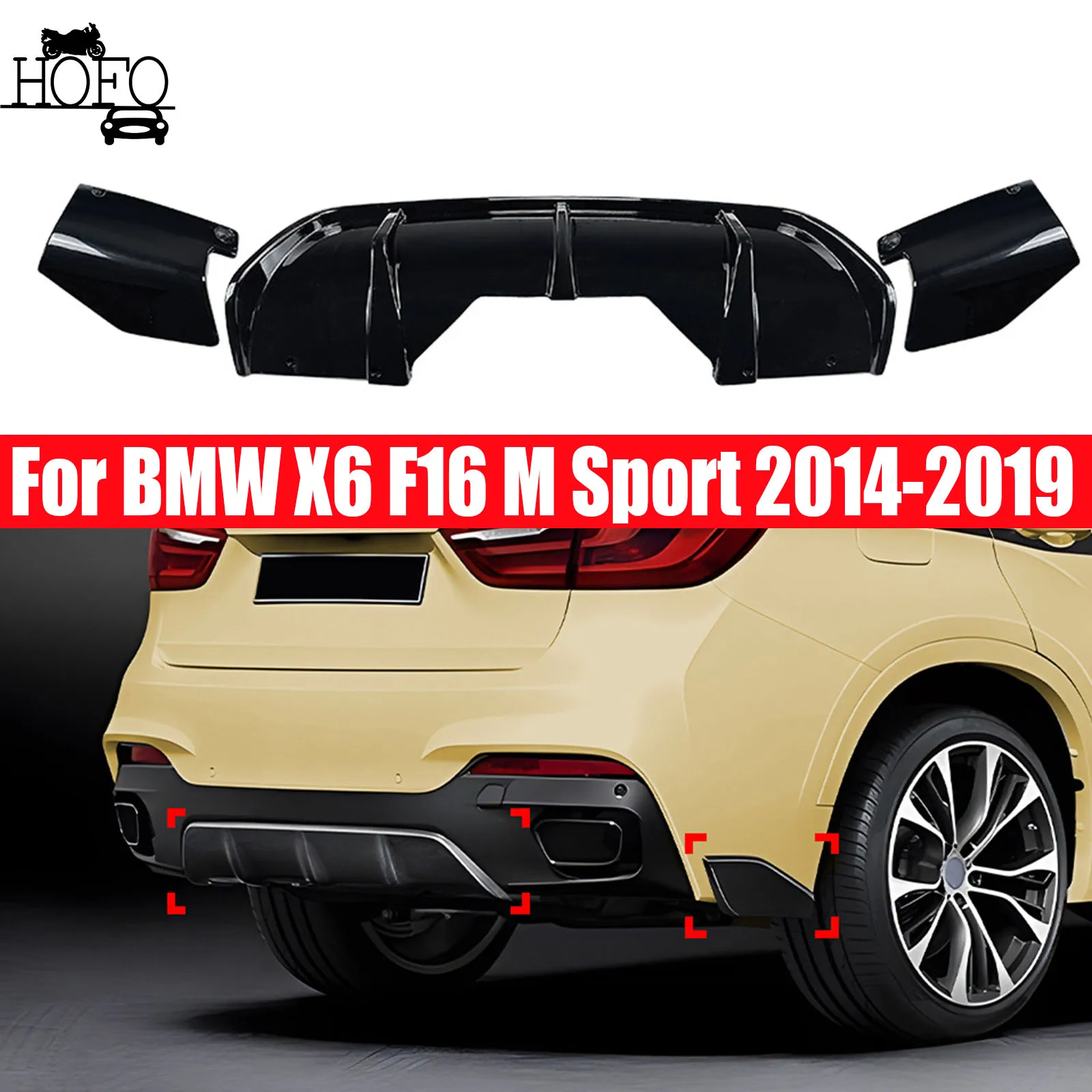 

For BMW X6 F16 M Sport 2014-2019 Rear Bumper Diffuser Splitter Spoiler Lower Bracket Lip