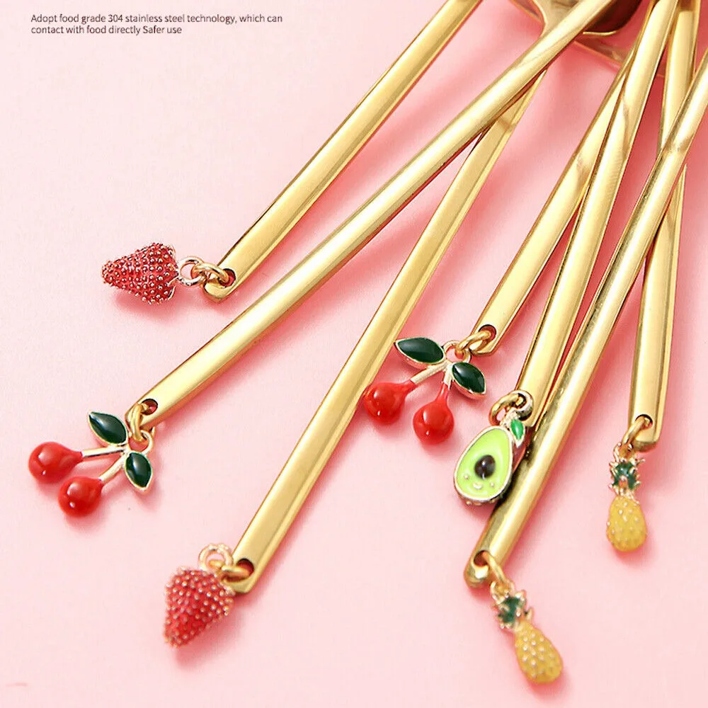 New Golden Fruit Pendant Spoon Stainless Steel Dinnerware Stirring Spoon Silver Coffee Spoon
