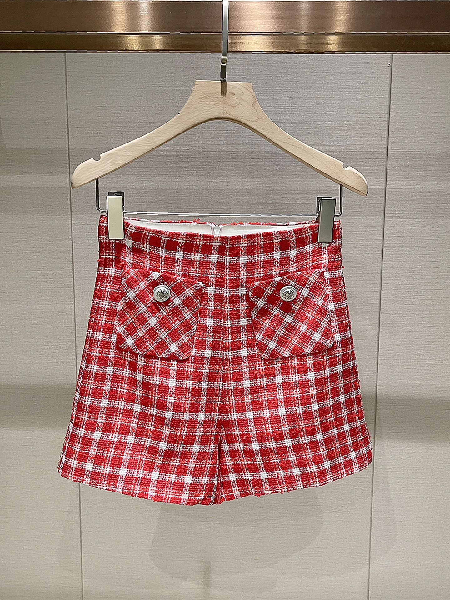 

High Waist Plaid Casual Pants Women's Slimming Red And White Cheered Wide Leg orts Comfortable Breathable Casual Wear