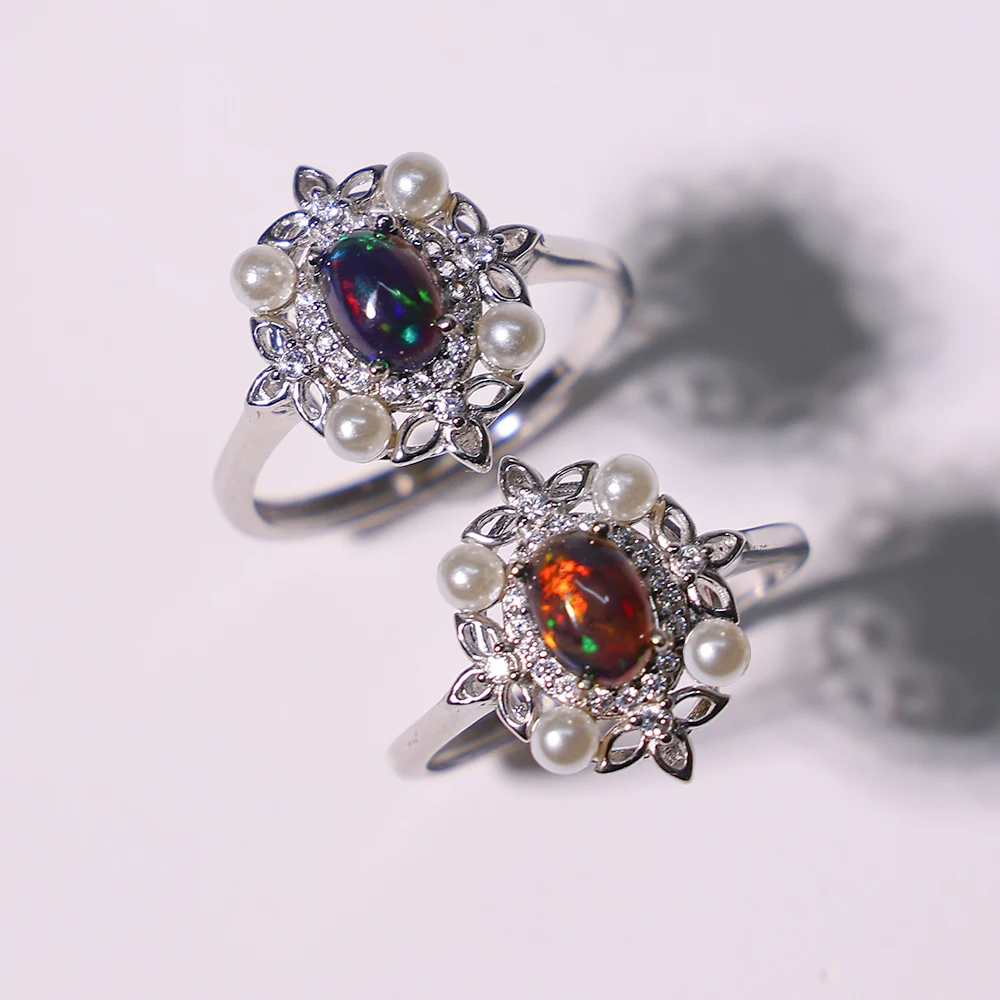 

Luxury Australian Black Opal 925 Sterling Silver Adjustable Rings - Sparkling Fine Jewelry Gift Anniversary Gift Engagement Ring