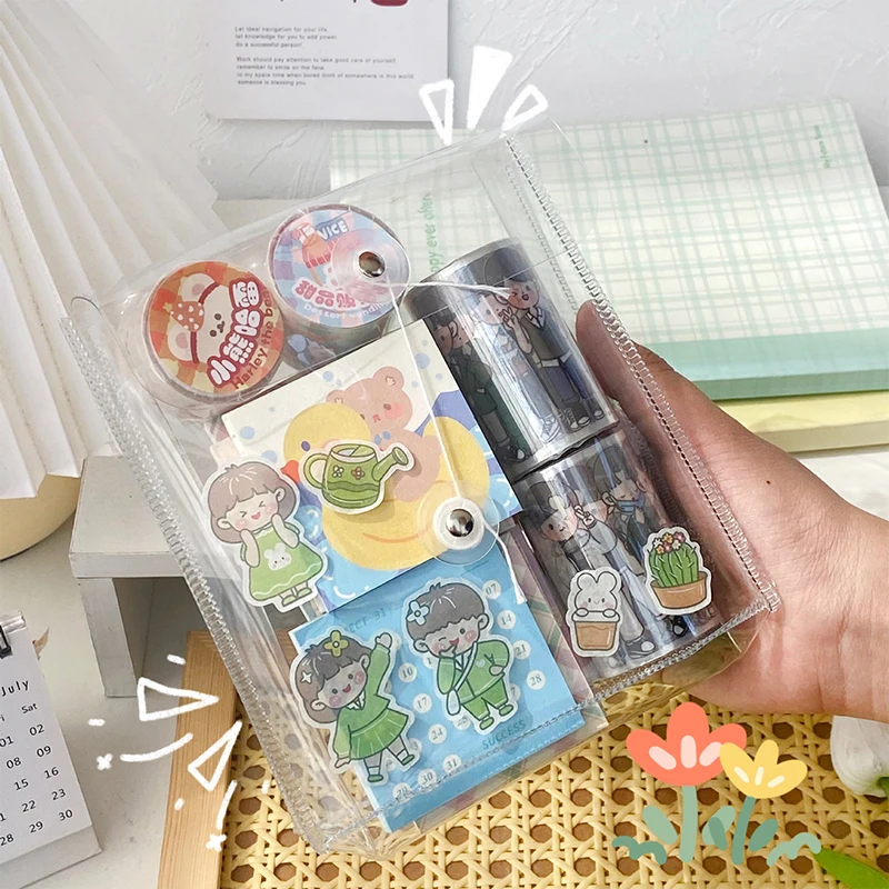 Clear Cosmetic Bag Waterproof PVC Pencil Pouch Portable Notebook Stickers Accessories Organizer Case