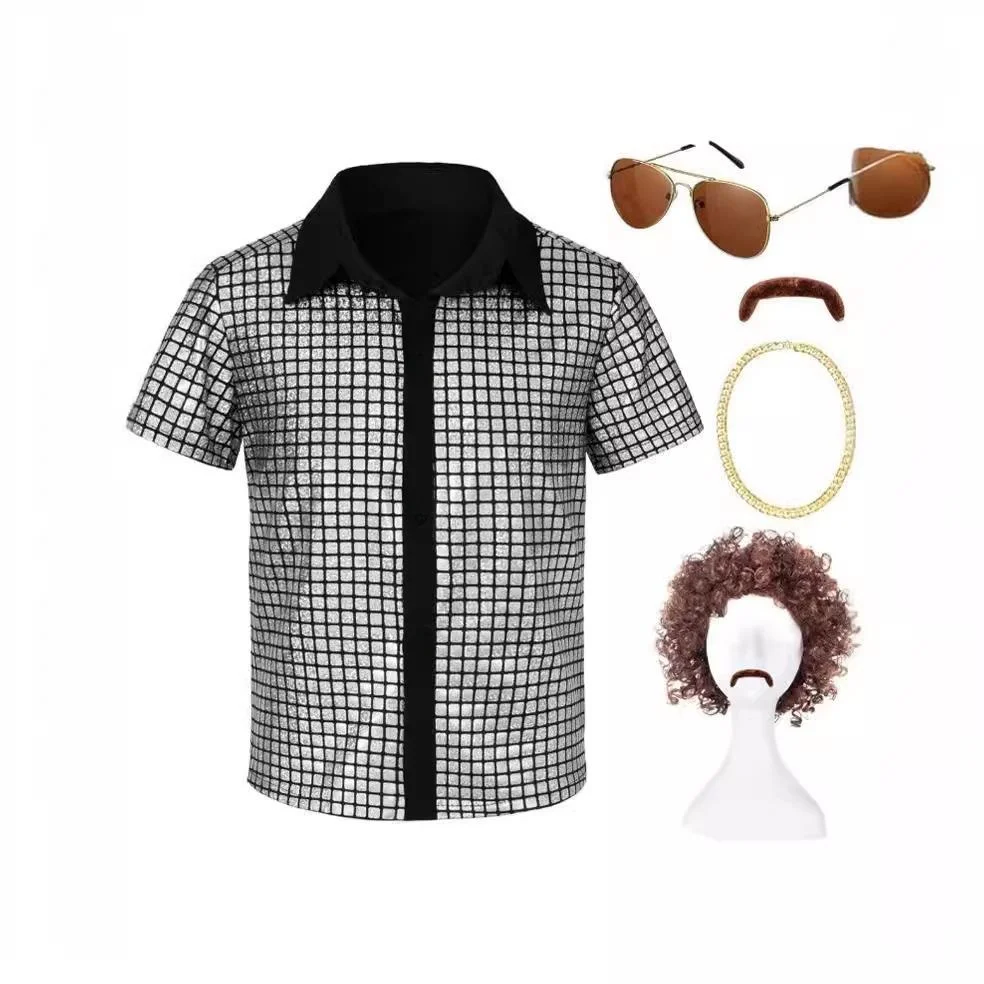 

Мужская одежда для дискотеки: костюм с металлическими пайетками, длинный рукав, панк-стиль, полиэстер, дышащий, большие размеры